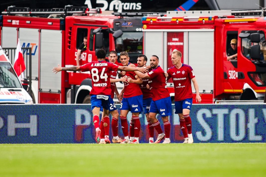 rakow-jagiellonia-typy-kursy-bonus Radość piłkarzy Rakowa Częstochowa.