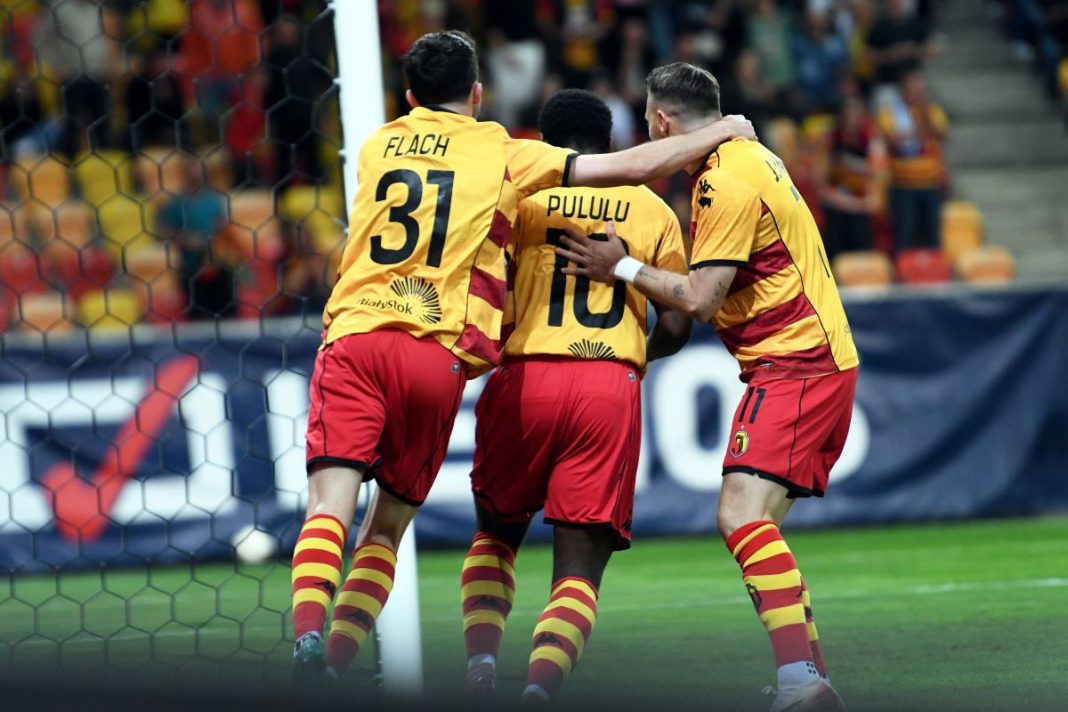 Radość piłkarzy Jagiellonii po strzeleniu gola.